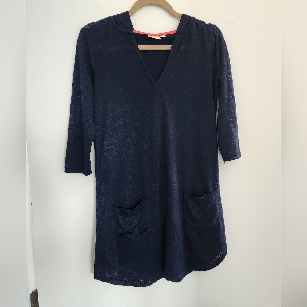 Navy Blue Hooded Women's Swim Coverup
